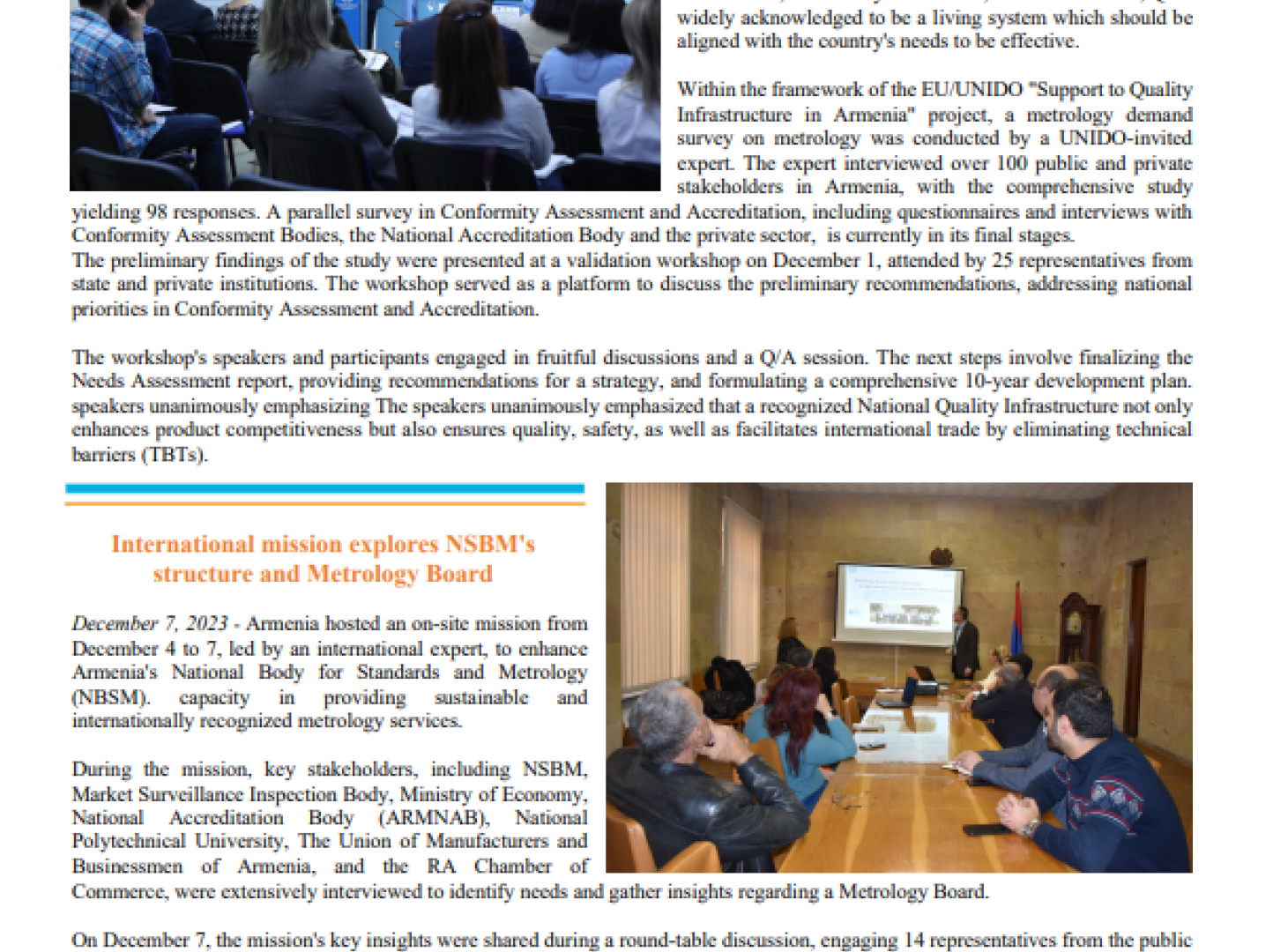 Cover photo of UNIDO Armenia's SQIA PROJECT Newsletter for December 2023.