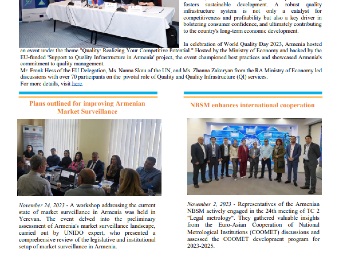Cover photo of UNIDO Armenia's SQIA PROJECT Newsletter for November 2023.