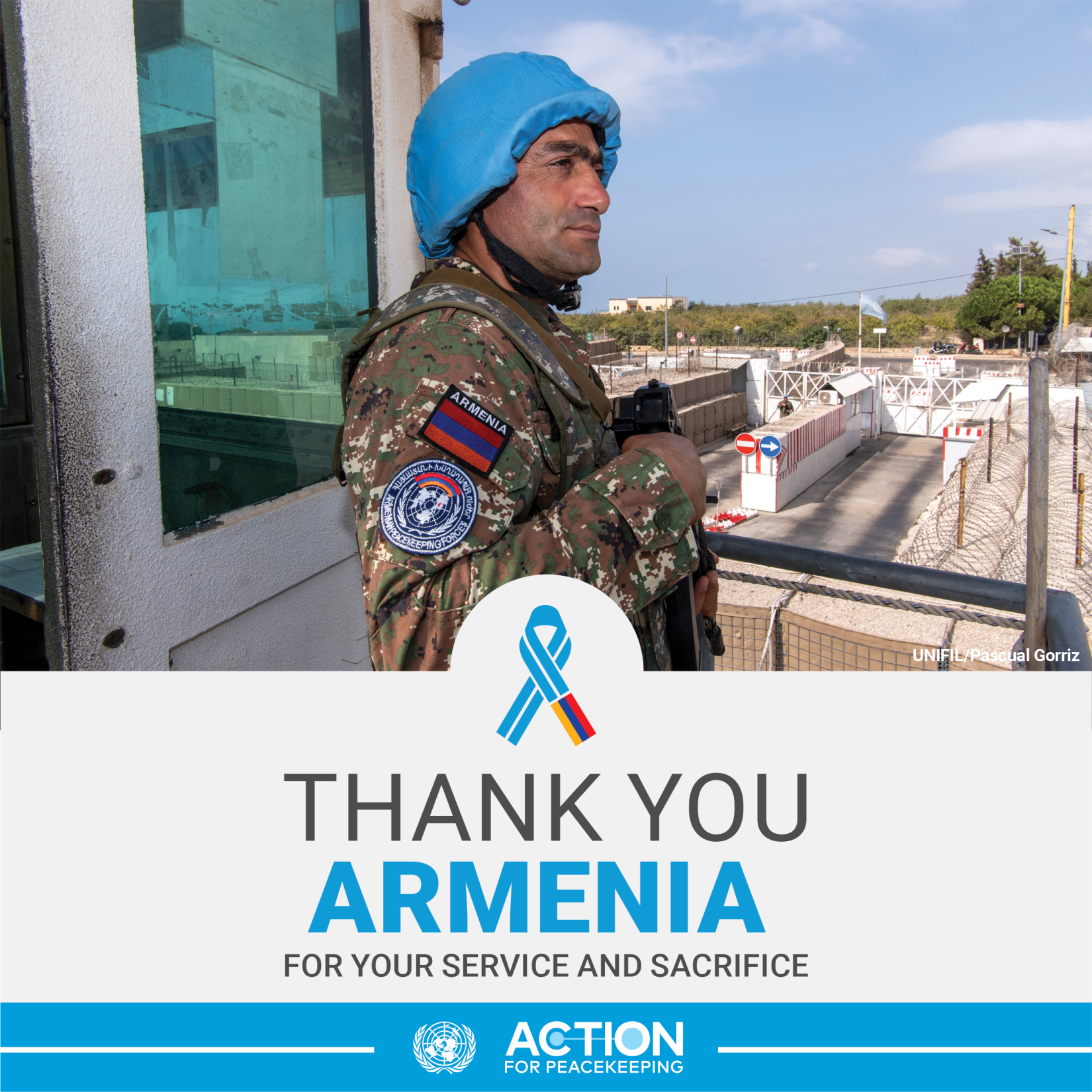 Armenian serviceman in UN peacekeeping environment.