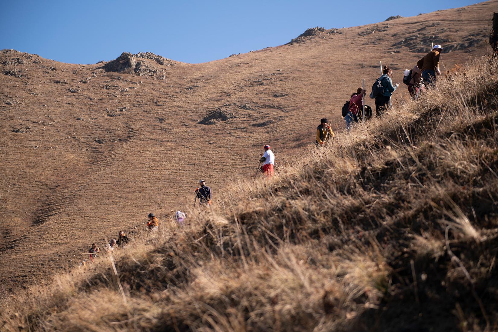 People climbing the hill.