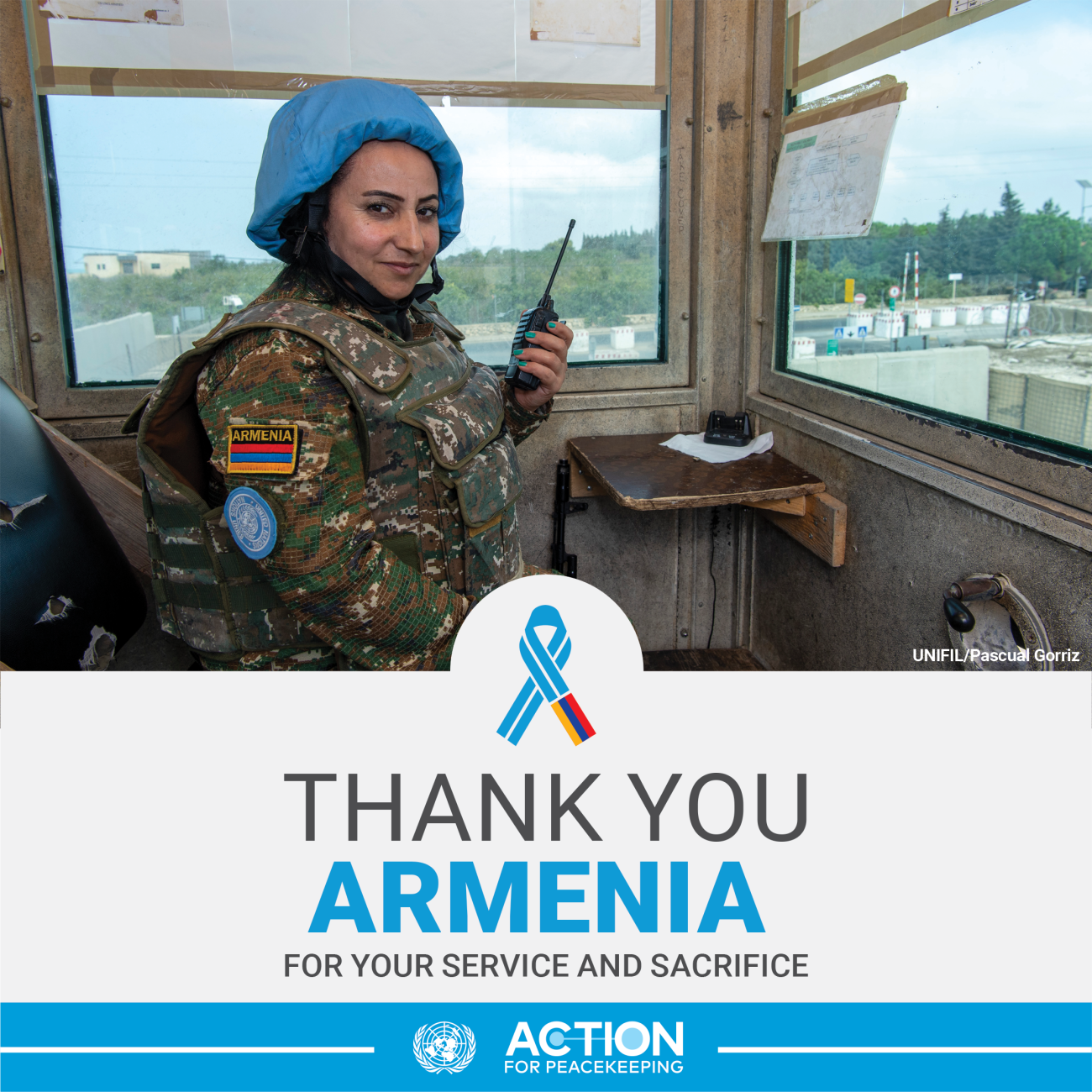 Armenian servicewoman in UN peacekeeping environment.