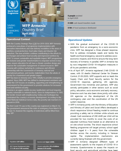 WFP Armenia April 2020 Country Brief cover.
