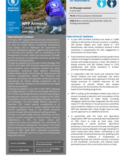 WFP Armenia June 2022 Country Brief cover.