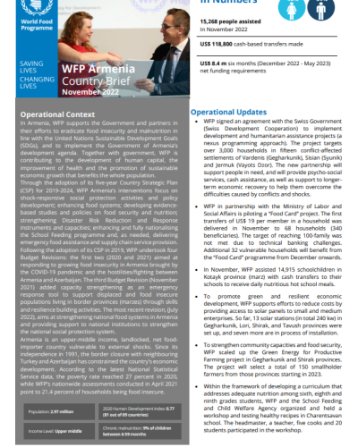 WFP Armenia November 2022 Country Brief cover.
