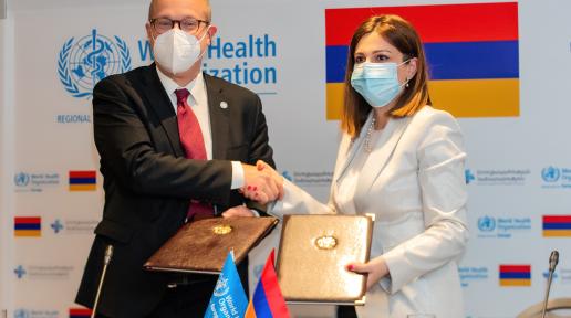 Dr Hans Henri P. Kluge, WHO Regional Director for Europe and Anahit Avanesyan, Minister of Health of the Republic of Armenia signed the Biennial Collaborative Agreement (BCA). 