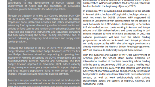 WFP Armenia December 2021Country Brief cover.