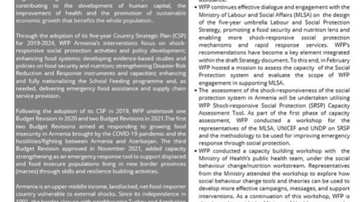 WFP Armenia February 2022 Country Brief cover.