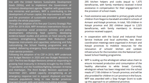 WFP Armenia June 2022 Country Brief cover.