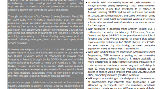 WFP Armenia March 2022	Country Brief cover.